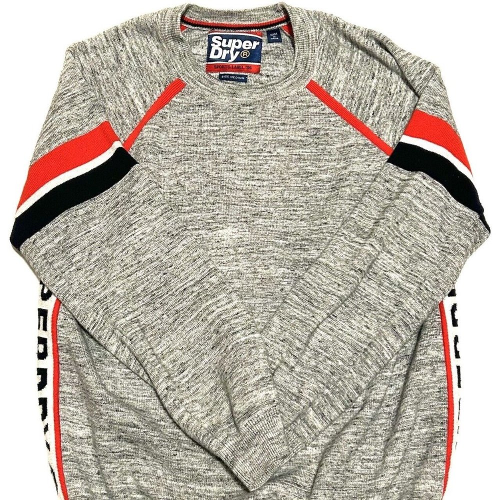 Superdry Graphic Sweatshirt Mens Size Small Heavyweight Striped Cotton Pullover